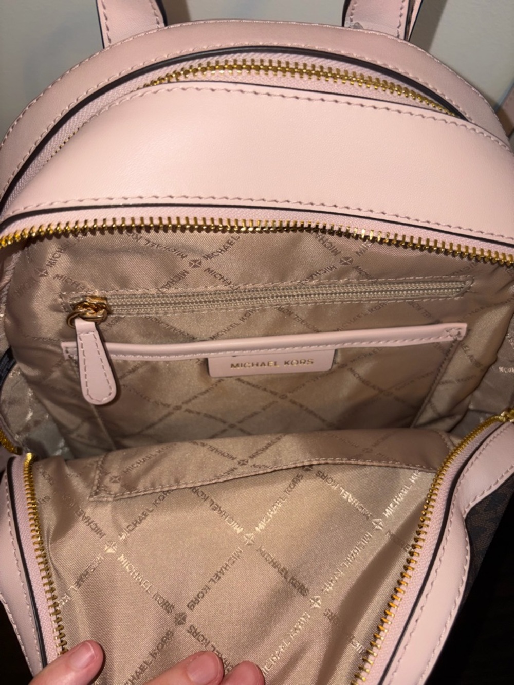 Michael Kors Brown Logo Backpack with Pale Pink Trim - Picture 6 of 7